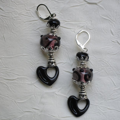 Ravissantes boucles d’oreilles en verre de murano et métal argenté