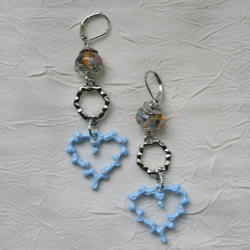 Ravissantes boucles d’oreilles en verre de murano et métal argenté