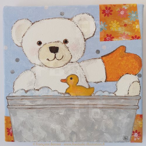 Tableau pour enfant ours dans son bain