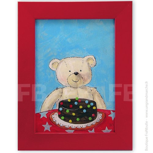Tableau cadre pour enfant "ourson et gâteau au chocolat"