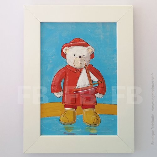 Tableau cadre pour chambre d'enfant "petit ours à la plage"