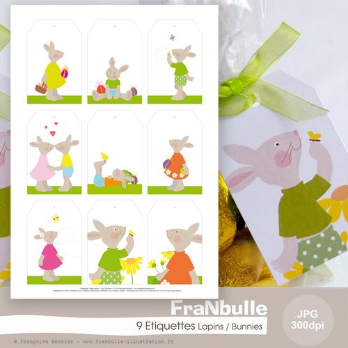 9 étiquettes à imprimer "petits lapins de pâques"