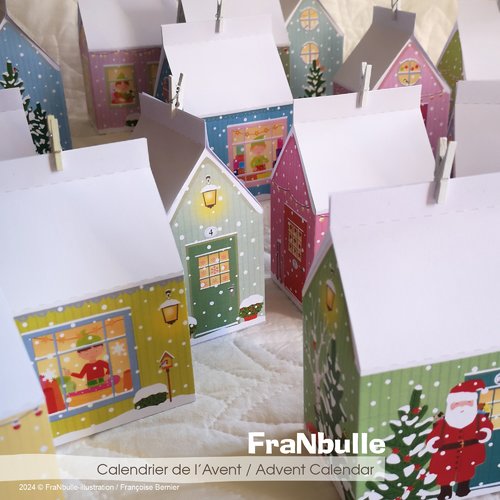 Calendrier de l’avent, boîtes maisons en papier à imprimer,  "le village du père noël"