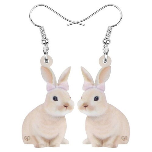 Boucles oreilles pendantes acrylique lapin rose blanc noeud mignon laser cut,avec crochets en acier inoxydable