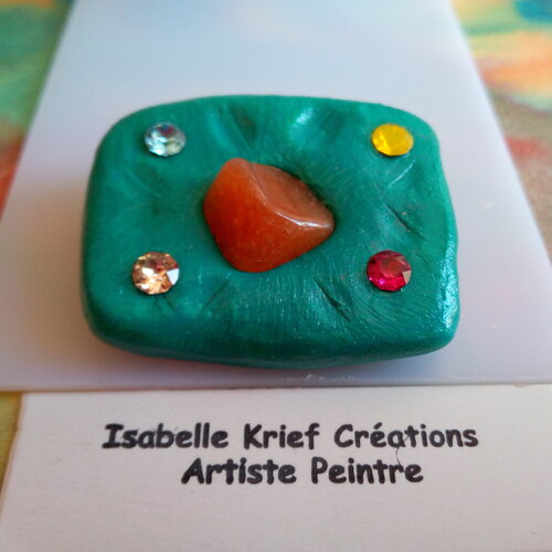 Fait mains en france,broche rectangulaire avec pierre de lune orange et cristal swarovski,epingle,cadeau fete anniversaire noel