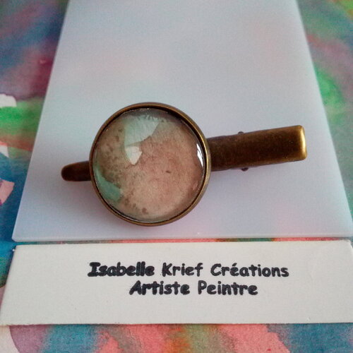 Aquarelle,pince cravate avec cabochon en verre rond vert marron,fait mains en france,accessoire costume cravate,boho bobo