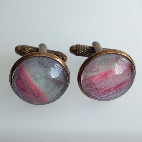 Aquarelle originale ooak,artiste peintre française,boutons manchette rond,violet rose bronze,bobo boho gothique,cadeau fete anniversaire