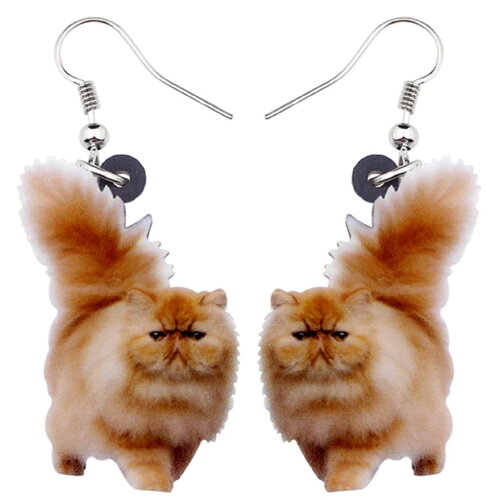 Boucles oreilles pendantes plastique acrylique laser cut chat roux orange,avec fermoirs crochets en acier inoxydable,fete anniversaire noel