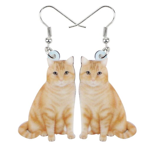 Boucles oreilles pendantes plastique acrylique laser cut chat americain,roux orange,avec fermoirs crochets en acier inoxydable