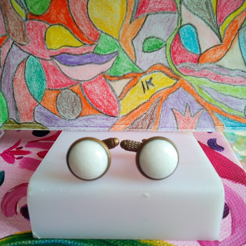 Quartz blanc,boutons de manchettes laiton avec cabochons ronds 12mm pierre fine,fait mains en france,cadeau fete anniversaire noel