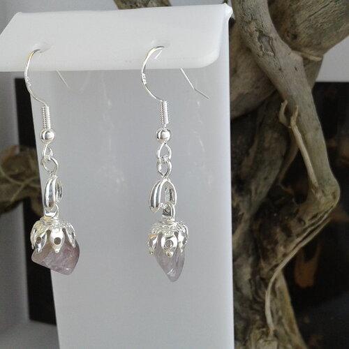 Boucles oreilles amethystes,crochets,argent poinçon 925,pierres naturelles violet,gemme semi precieuse,cadeau fete