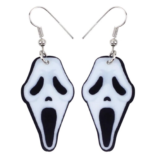 Boucles oreilles acier inoxydable,scream fantome hurlant,gothique edouardien,noir blanc,bijou mort epouvante, steampunk