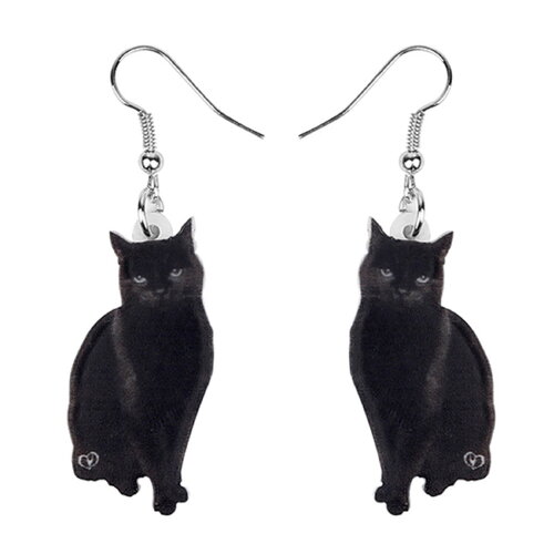 Boucles oreilles chat noir mignon assis,amour amitié animal,cadeau fete anniversaire noel,bijou femme unisexe,halloween punk boheme
