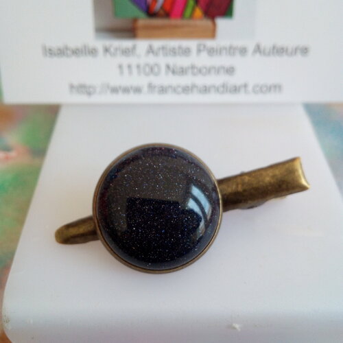 Pince cravate laiton bronze avec cabochon pierre de sable bleu,fait mains en france,accessoire costume cravate,