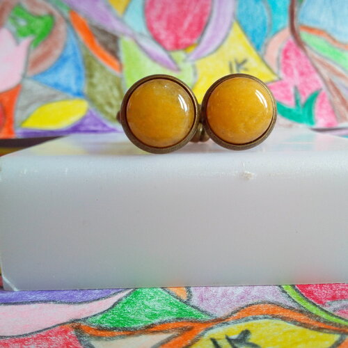 Calcite orange,boutons manchette bronze,pierre quartz,cabochons ronds 10mm,cadeau fete anniversaire,accessoire costume cravate