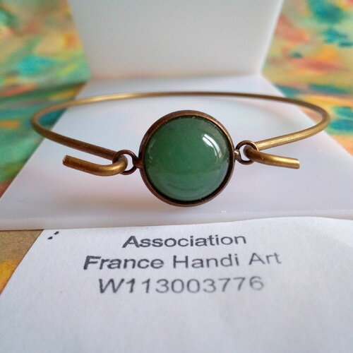 Bracelet laiton bronze avec cabochon rond aventurine pierre fine quartz vert,fait mains en france,st valentin fete anniversaire noel,boheme