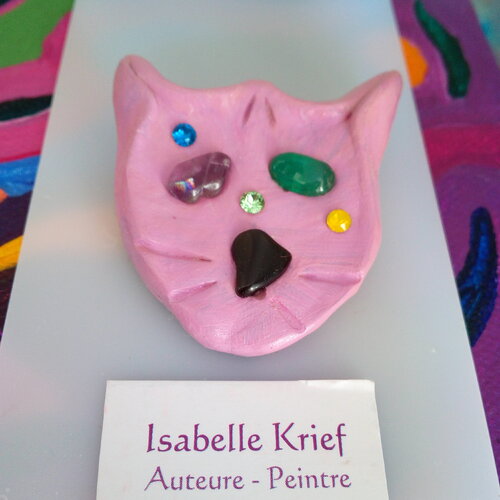 Broche chat ceramique avec amethyste aventurine onyx noir pierres precieuses et cristal swarovski,fait en france,cadeau fete anniversaire