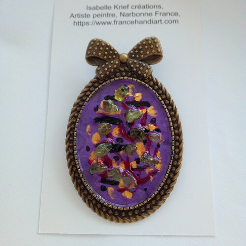 Peridot pierre semi precieuse,broche gros noeud pin up kawaii,mini tableau peinture acrylique oval,art portable abstrait