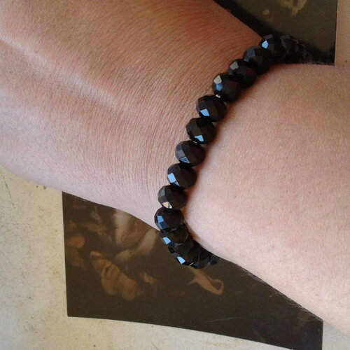 Bracelet cristal noir autrichien,18 cm,perle facette ronde,bijou femme homme,baroque gothique,rococo boheme,cadeau fete anniversaire noel
