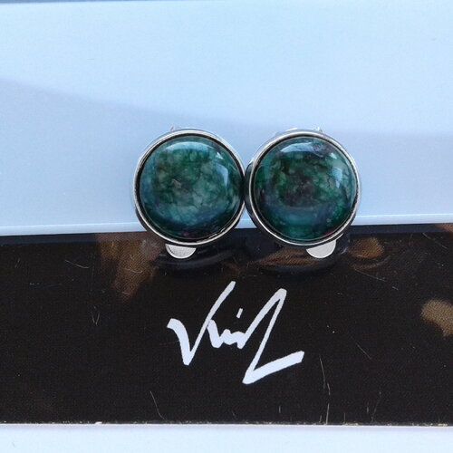 Rubis zoisite, clips oreilles argente rhodie avec cabochons ronds,pierre precieuse,cadeau fete anniversaire noel,fait mains en france
