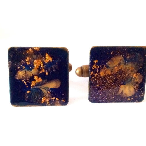 Peinture acrylique fluide,boutons manchette laiton carrés bleu et or,nuit cosmique galaxie,accessoire costume cravate chemis