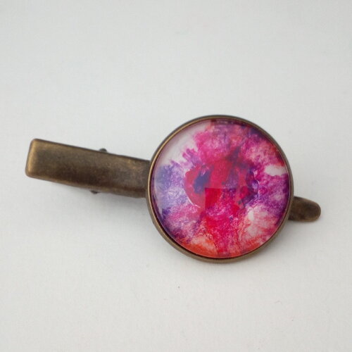 Peint artiste française,pince cravate,rose violet blanc,fait mains en france,cadeau homme,accessoire costume cravate,boho bobo art moderne