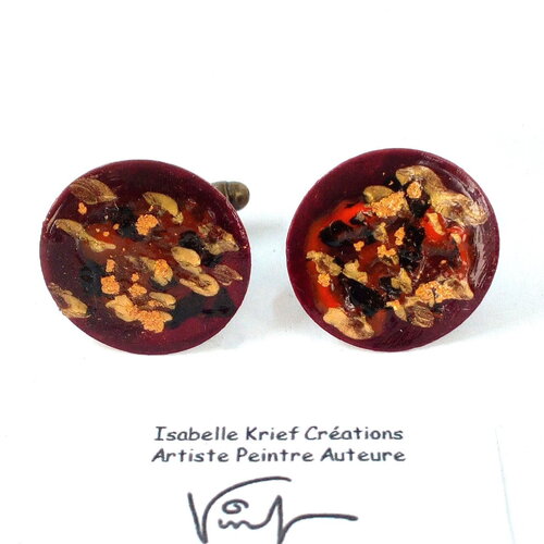 Boutons de manchette laiton,peinture acrylique fluide,poude d or,rouge bordeaux noir bronze,cadeau fete anniversaire noel,accessoire costume