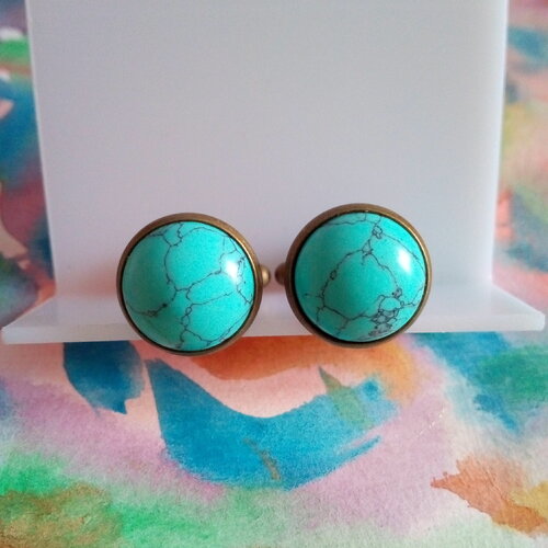 Boutons manchette turquoise,pierre gemme semi precieuse,fait mains en france,cadeau fete,bijou accessoire costume,homme bobo boho