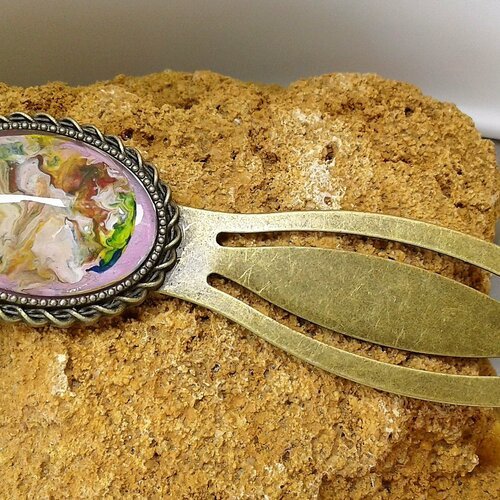 Marque page bronze,cabochon verre ovale,accessoire livre cd,peinture art abstrait contemporain,art nouveau,cadeau fete ani