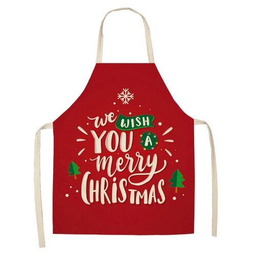 Tablier de cuisine coton lin,imprime we wish you a merry christmas,joyeux noel,avec cordon pour nouer