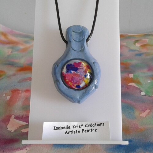 Pendentif poisson ceramique avec cabochon rond peint signature