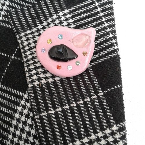 Broche onyx citrine,cristal swarovski,bijou de createur,fait mains en france,larme surrealiste rose,noir jaune gris orange,parme,bobo boho