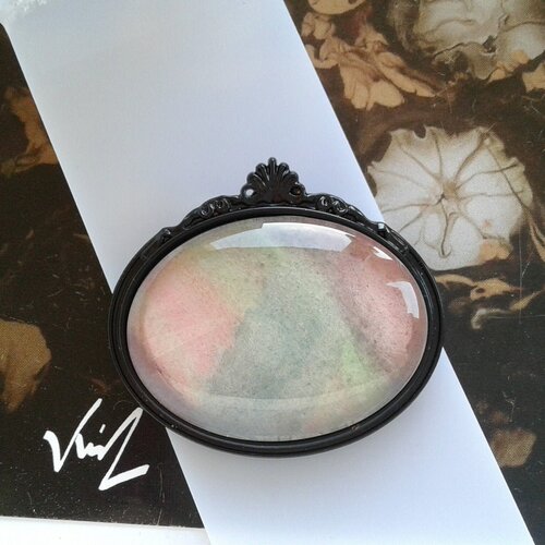 Broche ovale coquillage marin,aquarelle originale ooak,artiste peintre française,rouge vert bleu noir,epingle,bobo boho gothique