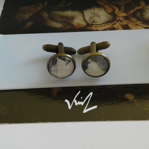 Boutons manchette avec cabochons en verre rond,aquarelle beige noir,accessoire costume,bobo boho gothique abstrait,cadeau fete