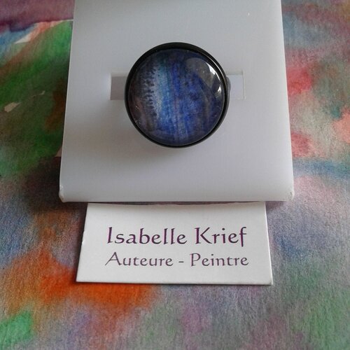 Taille 53fr,bague aquarelle bleu noir,peint artiste française,gothique boho bobo,fait mains en france,cadeau fete anniversaire