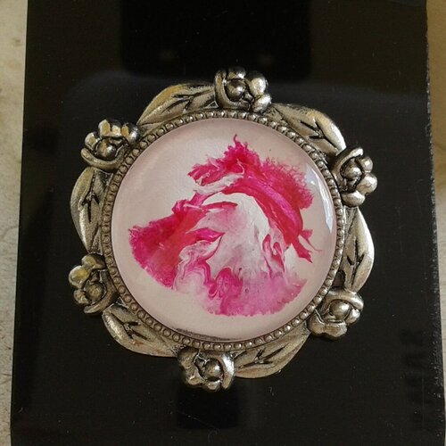 Peint artiste française,bague fleur rose blanc,art nouveau baroque boho,gothique bobo,cadeau fete anniversaire,fait mains en france