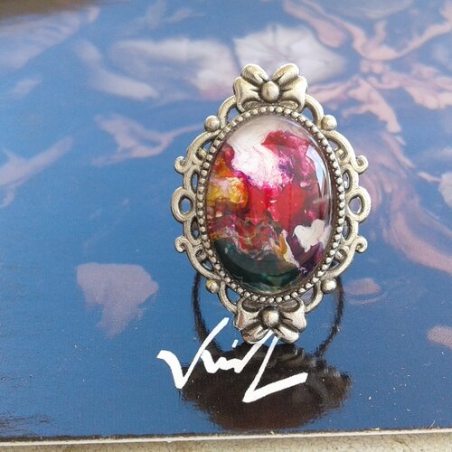 Peinture art contemporain,bague noeud rose vert blanc,rouge violet marron,art nouveau baroque, boho,gothique bobo,fait mains