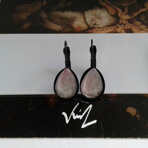 Aquarelle originale,artiste peintre française,dormeuses goutte,noir vert rose,boho bobo gothique,victorien,fait mains en france,