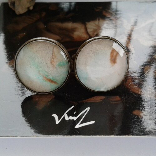 Boutons manchette,aquarelle,fait mains en france,vert marron blanc,cadeau fete,accessoire costume homme,bobo boho
