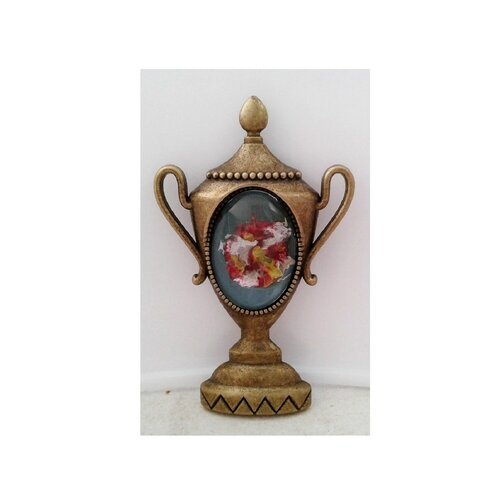 Peint artiste française,broche amphore théière,cabochon ovale verre,bleu rouge jaune blanc,epingle,art nouveau abstrait,bohème
