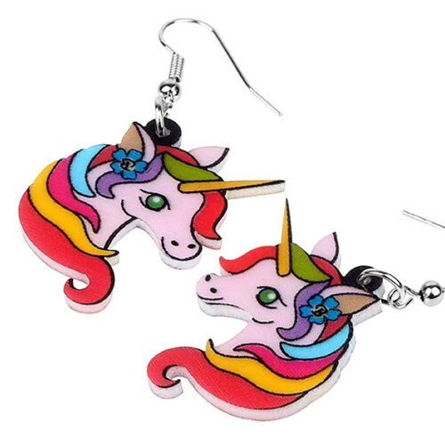 Boucles oreilles acrylique,licorne arc en ciel,jaune orange rouge,violet rose bleu vert,fleurs steampunk,gothique edouardien,kawaii femme