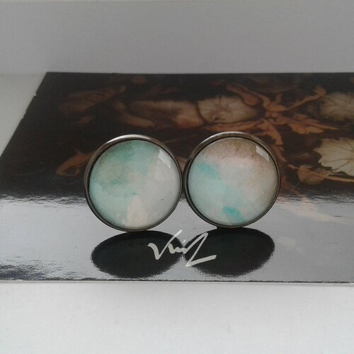 Boutons manchette,aquarelle vert marron blanc,cadeau fete anniversaire,accessoire bobo boho gothiqu