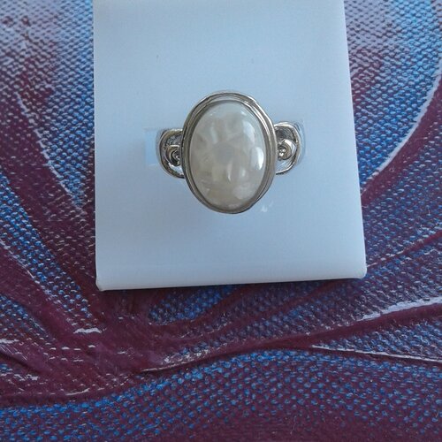 Bague nacre blanc et petits coeurs,anneau ferme promesse fiancailles,cadeau fete anniversaire noel