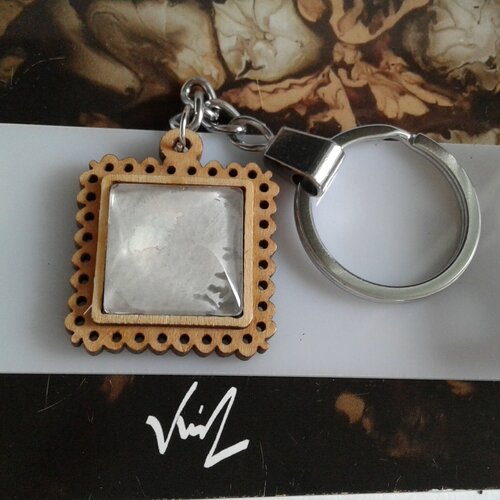 Peint artiste française,porte cle bijou sac,bois acier,cabochon carré 20mm,aquarelle vert beige,art deco gothique,bobo boho,cadeau fete