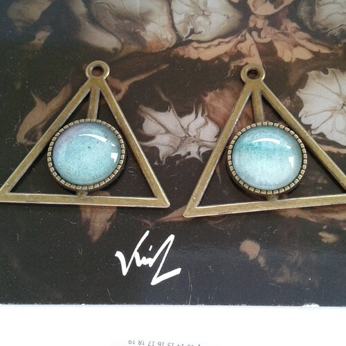 Peint artiste française,pendentif breloque pentagramme,aquarelle vert,cabochon rond 16mm,fait mains en france,boho bobo gothique,mystique