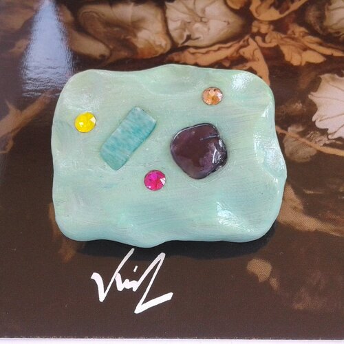 Broche amethyste amazonite et cristal swarovski,cadeau fete anniversaire noel,fait mains en france,unisex