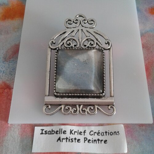 Aquarelle originale,broche cage oiseau,ciel nuageux bleu gris,laiton argente,fermoir epingle,bobo gothique boh