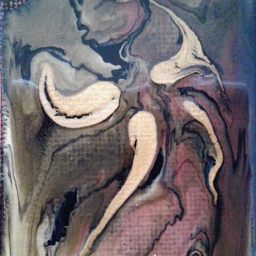 Carte postale et enveloppe,artiste peintre française,homme sans tete,impression brillant,or marron noir beige,cadeau fete anniversaire