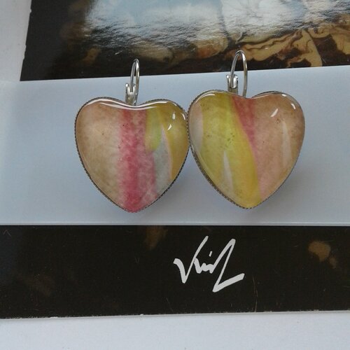 Aquarelle art abstrait coeur dormeuses acier,cadeau fete,boho bobo gothique,fashion punk