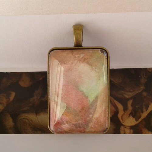 Pendentif rectangle bronze 23x33mm avec cabochon aquarelle peint,et beliere